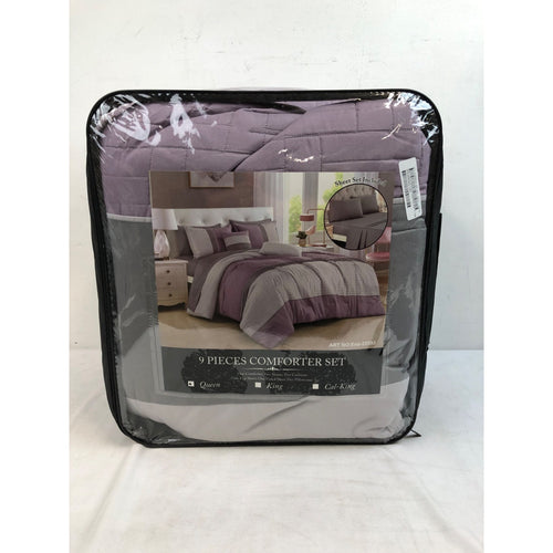 Queen, Ena Luxury 9 Piece Bed in Bag Set, Purple