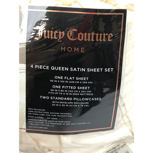Queen, Juicy Couture Silky Satin Sheet Set, Ivory