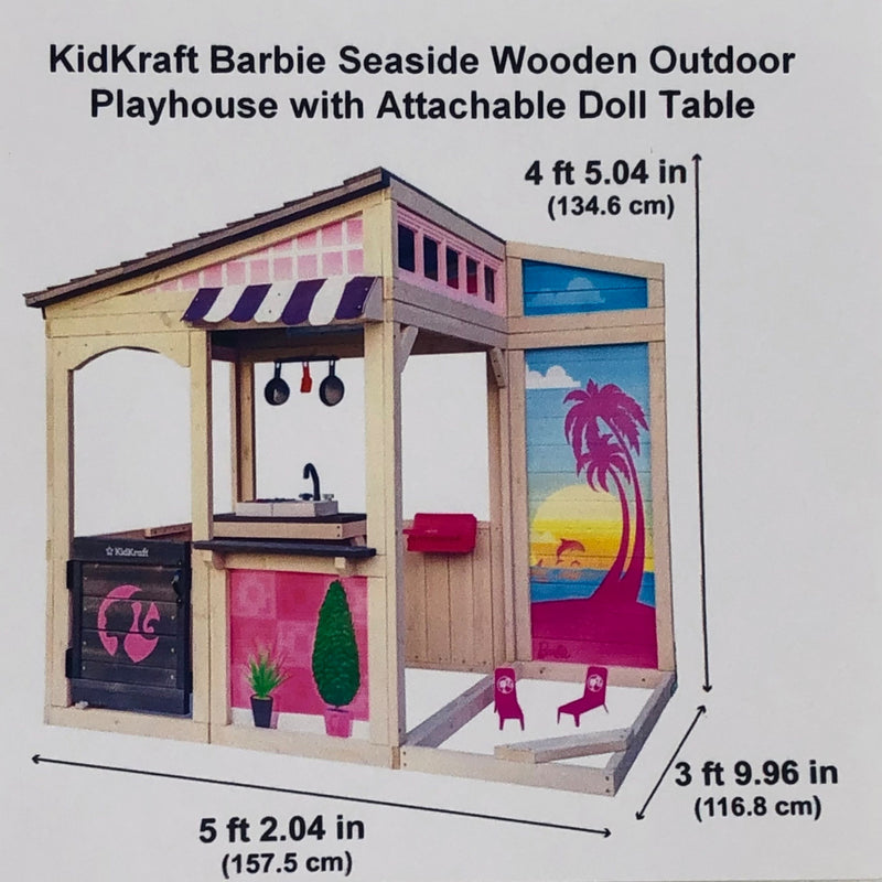 KidKraft Barbie Seaside Wooden Outdoor Playhouse with Attachable Doll Table