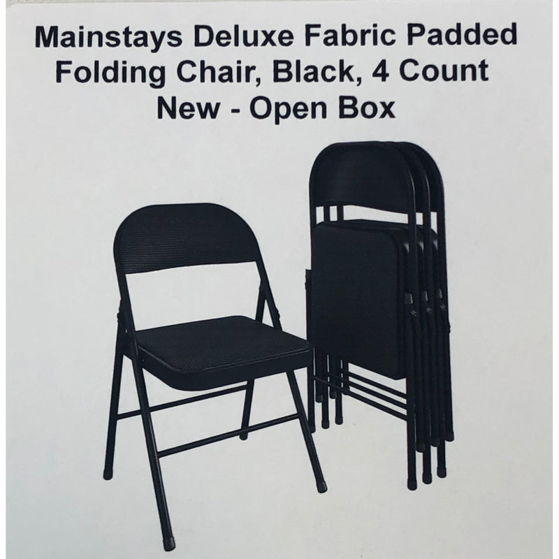 Mainstays Deluxe Fabric Padded Folding Chair, Black, 4 Count