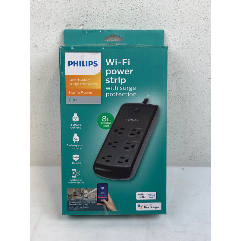 Philips Smart Plug 6-Outlet Surge Protector, 1080J 8ft., Black