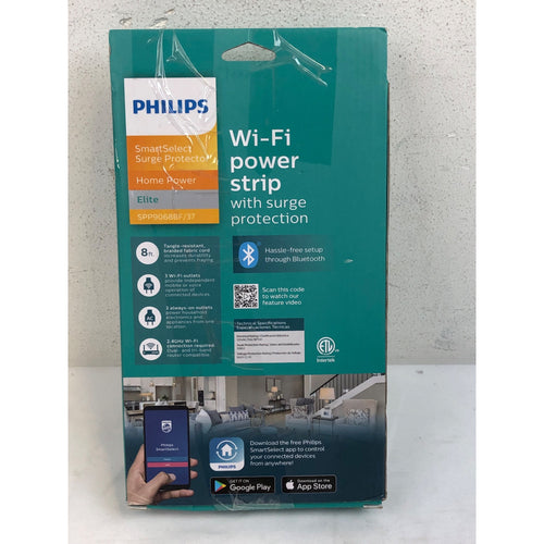 Philips Smart Plug 6-Outlet Surge Protector, 1080J 8ft., Black