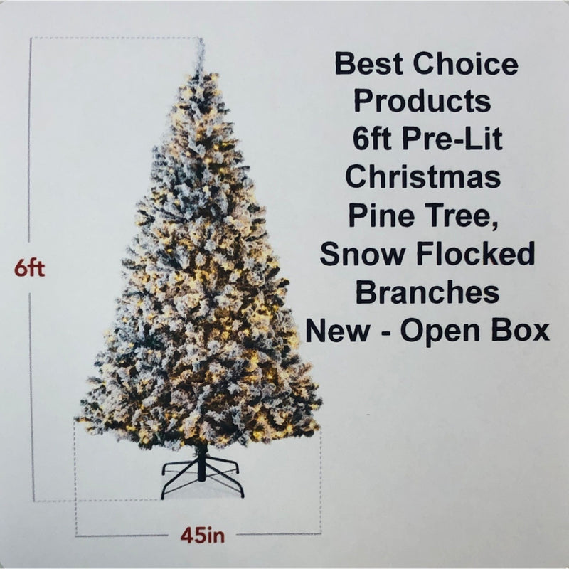 Best Choice Products 6ft Pre-Lit Christmas Pine Tree, Snow Flocked Branches