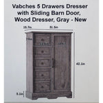 Vabches 5 Drawers Dresser with Sliding Barn Door,  Wood Dresser, Gray
