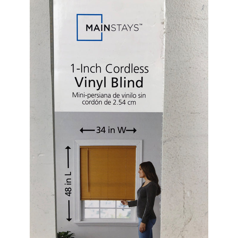 34W x 48L, Mainstays 1in Cordless Vinyl Room Darkening Mini Blinds, Khaki