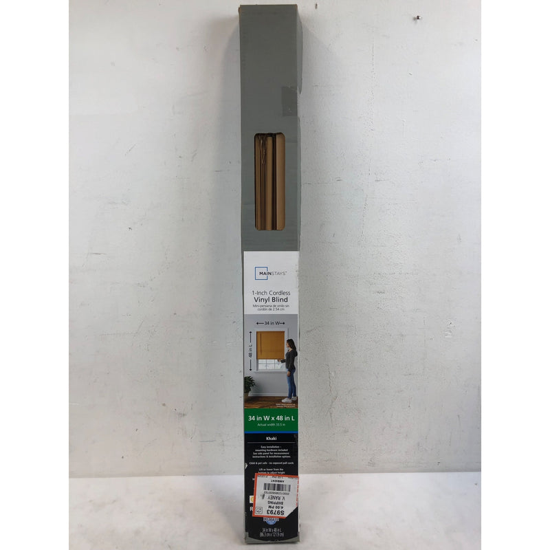 34W x 48L, Mainstays 1in Cordless Vinyl Room Darkening Mini Blinds, Khaki