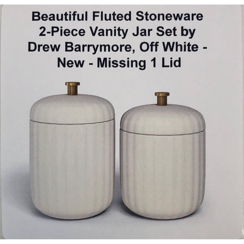 Beautiful Fluted Stoneware 2-Piece Vanity Jar Set by Drew Barrymore, Off White