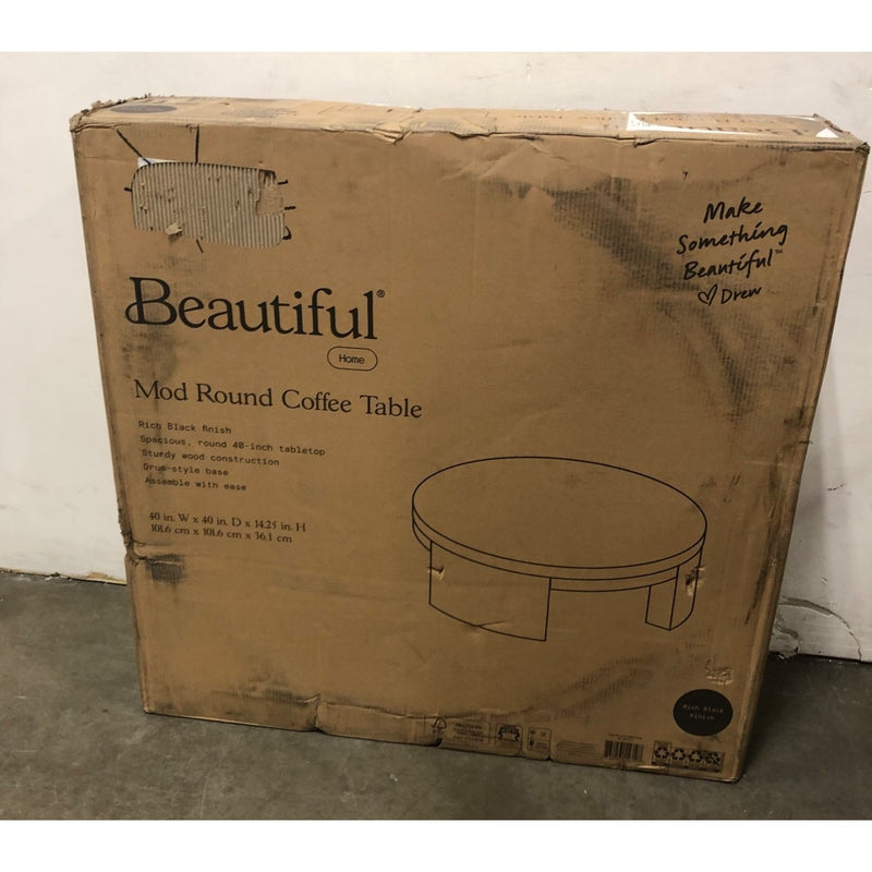 Beautiful Mod Round Coffee Table by Drew Barrymore, Black Wood Finish