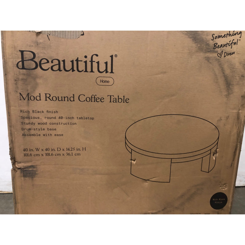 Beautiful Mod Round Coffee Table by Drew Barrymore, Black Wood Finish