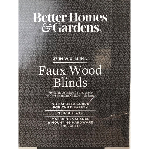 2in Cordless Faux Wood Horizontal Blinds, White, 27 W x 48 L
