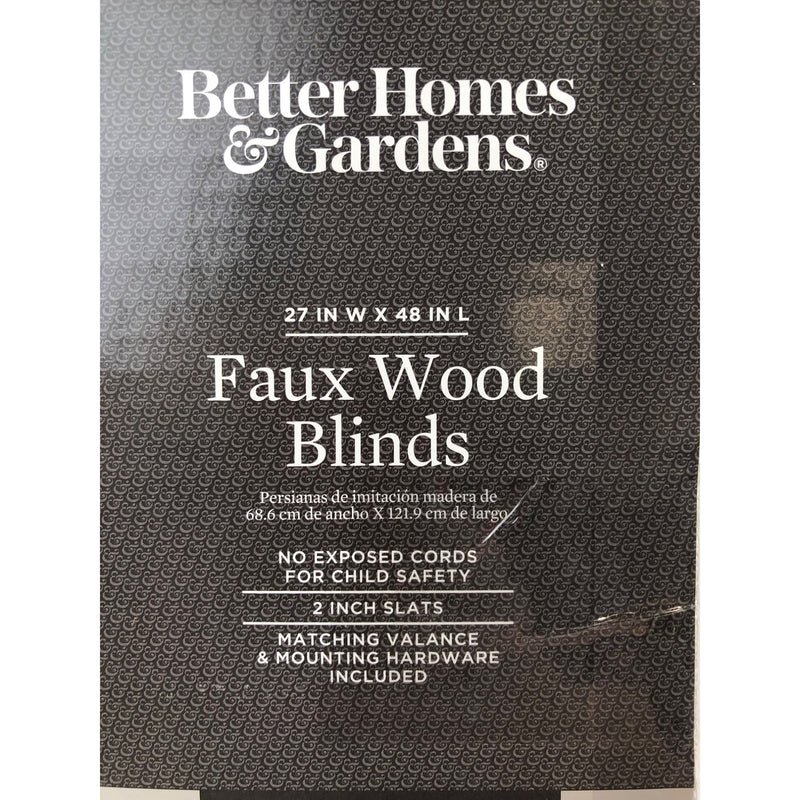 2in Cordless Faux Wood Horizontal Blinds, White, 27 W x 48 L
