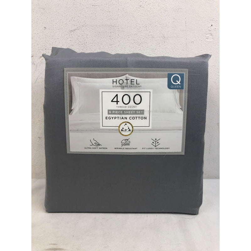 Queen, Gray, Hotel Signature Egyptian Cotton 400 Thread Count 6-piece Sheet Set