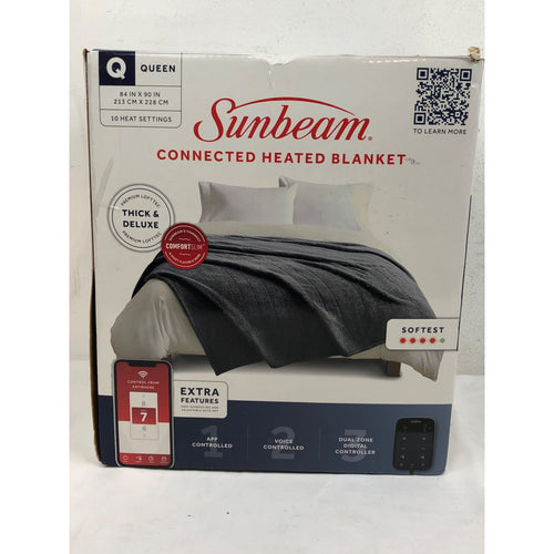 Queen, Gray/Blue, Sunbeam LoftTec Wi-Fi Connected Heated Blanket