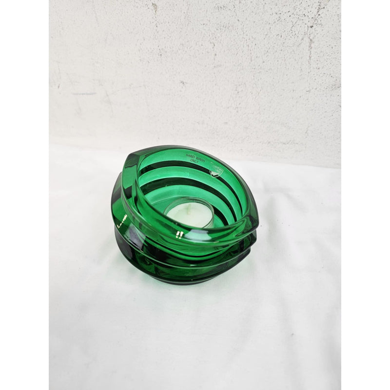 Orrefors Sweden Eko Green Crystal Bowl Candle Holder
