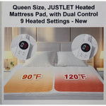 Queen Size, JUSTLET Heated Mattress Pad, with Dual Control 9 Heated Settings