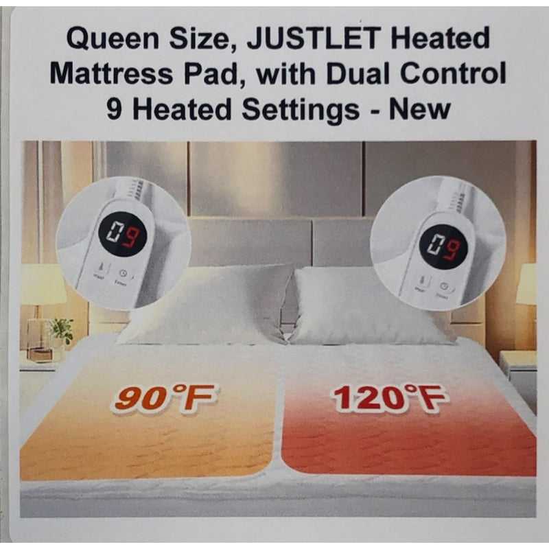 Queen Size, JUSTLET Heated Mattress Pad, with Dual Control 9 Heated Settings