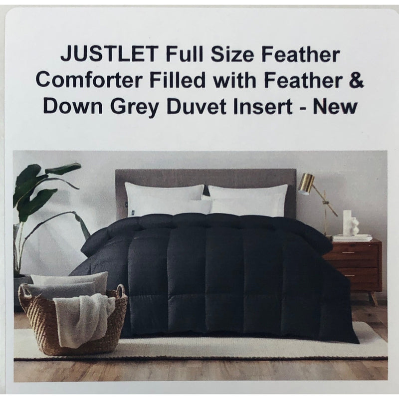 JUSTLET Full Size Feather Comforter Filled with Feather & Down Grey Duvet Insert