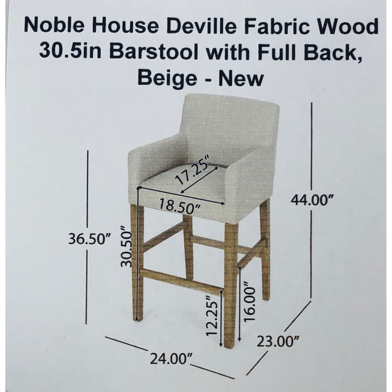 Noble House Deville Fabric Wood 30.5in Barstool with Full Back, Beige
