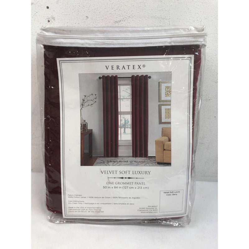 Veratex Velvet Soft Luxury Single Grommet Curtain Panel, 50in x 84in, Berry