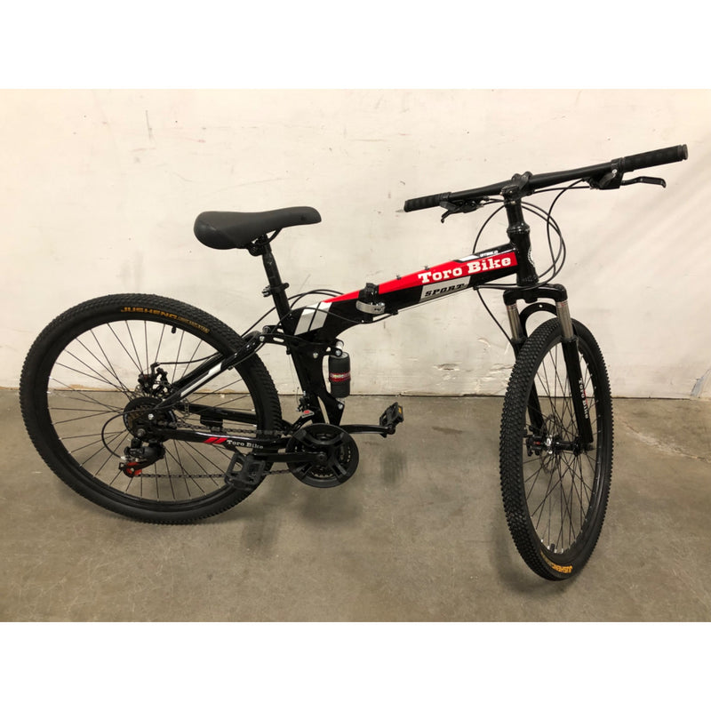 Foldable 26in 24 Speed Mountain Bike Full Suspension Bicycle Dual Disc Brake Black
