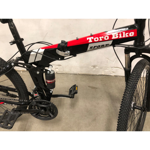 Foldable 26in 24 Speed Mountain Bike Full Suspension Bicycle Dual Disc Brake Black