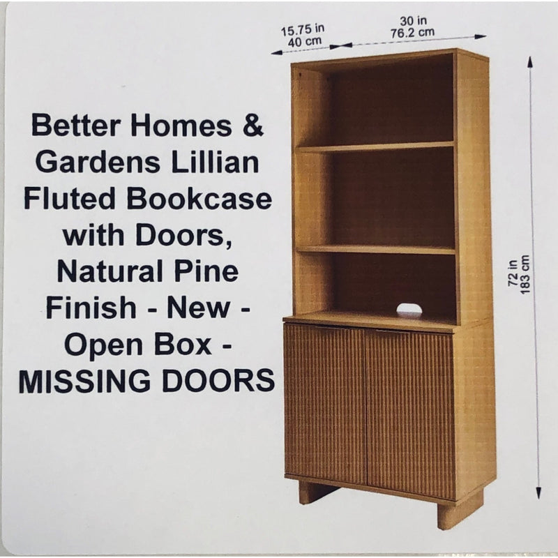 Better Homes & Gardens Lillian Fluted Bookcase with Doors, Natural Pine Finish