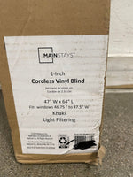 Mainstays 1" Cordless Room Darkening Vinyl Blinds, Khaki, 47" Width x 64" Length