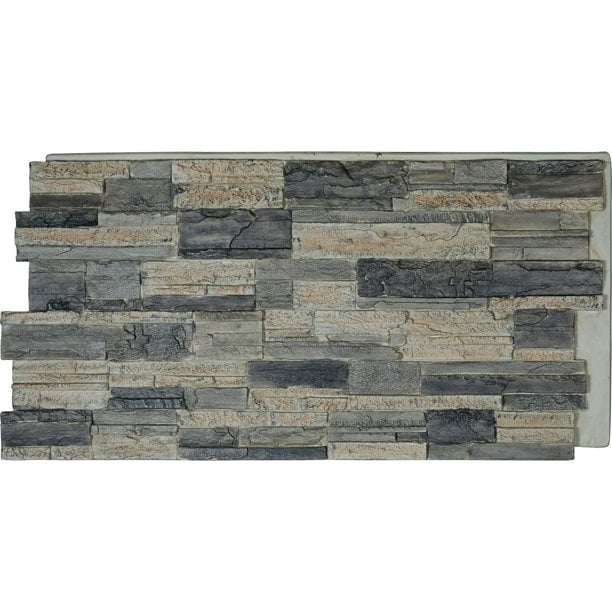 48"W x 24"H x 1 1/4"D Cascade Stacked Stone, StoneWall Faux Stone Siding Panel, Smokey Ridge