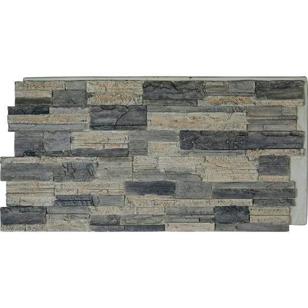 48"W x 24"H x 1 1/4"D Cascade Stacked Stone, StoneWall Faux Stone Siding Panel, Smokey Ridge