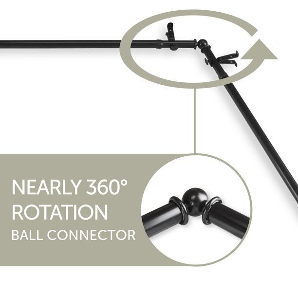 Madalena 13/16 inch Double Corner Window Curtain Rod 48"-84" - Black