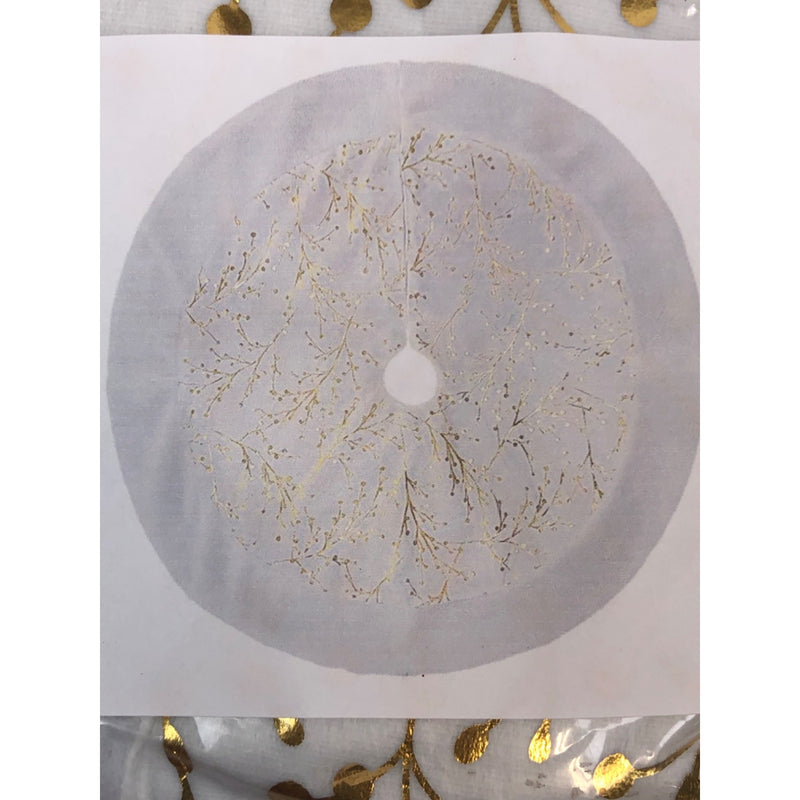 Tree Skirt, Gold White 36in Faux Fur Plush
