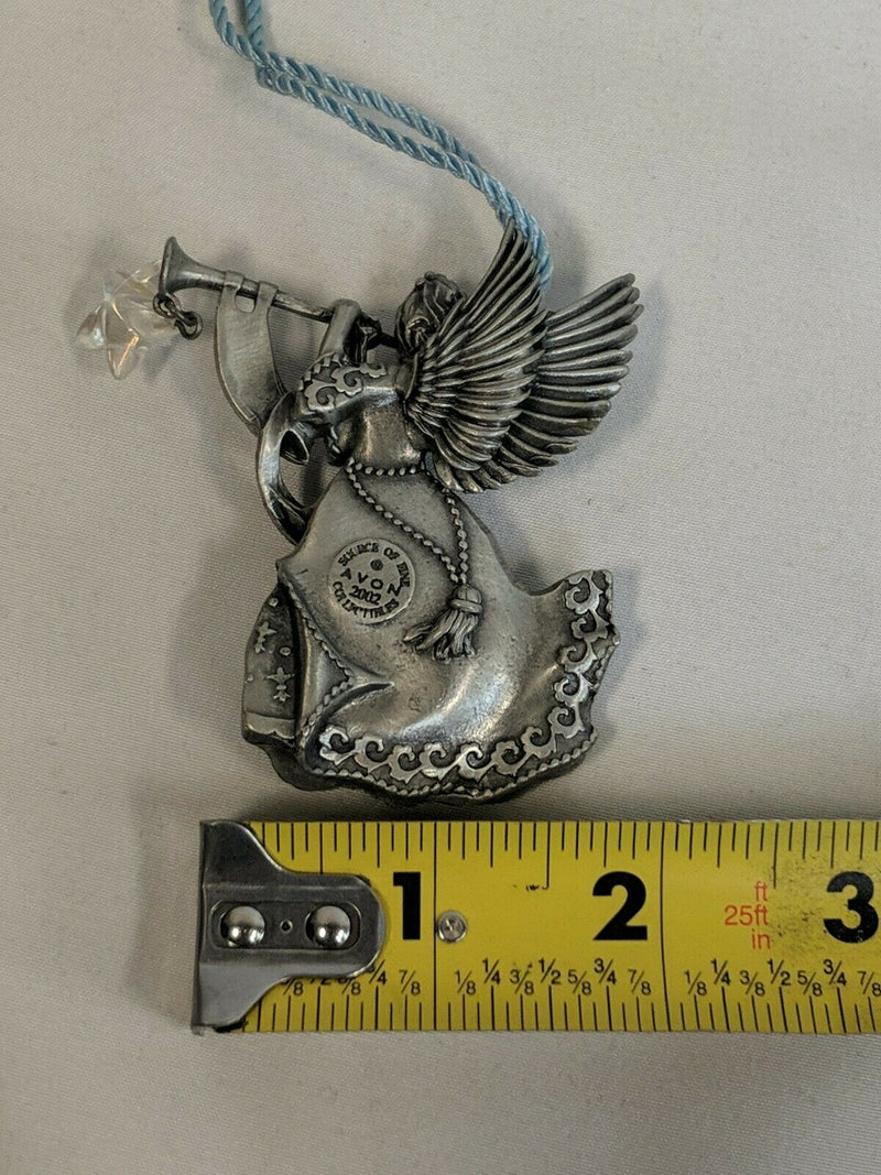 Pewter Christmas Angel Ornament 2002 Avon Fine Collectibles with Red Pouch