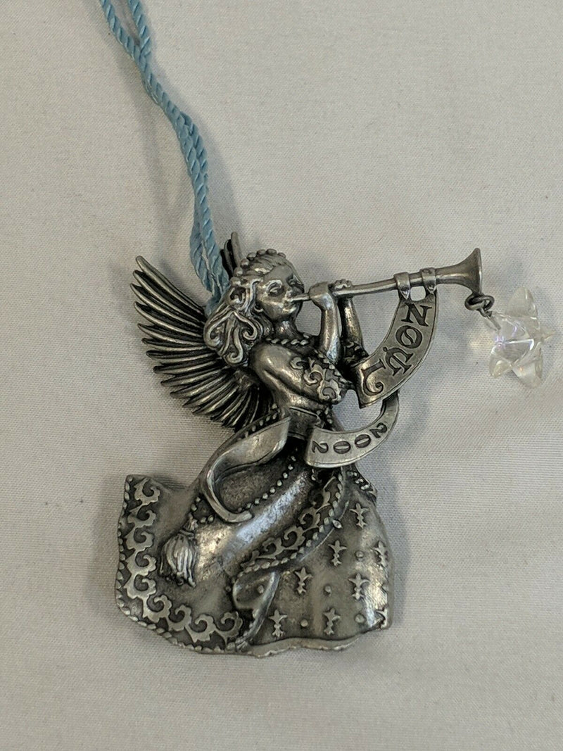 Pewter Christmas Angel Ornament 2002 Avon Fine Collectibles with Red Pouch